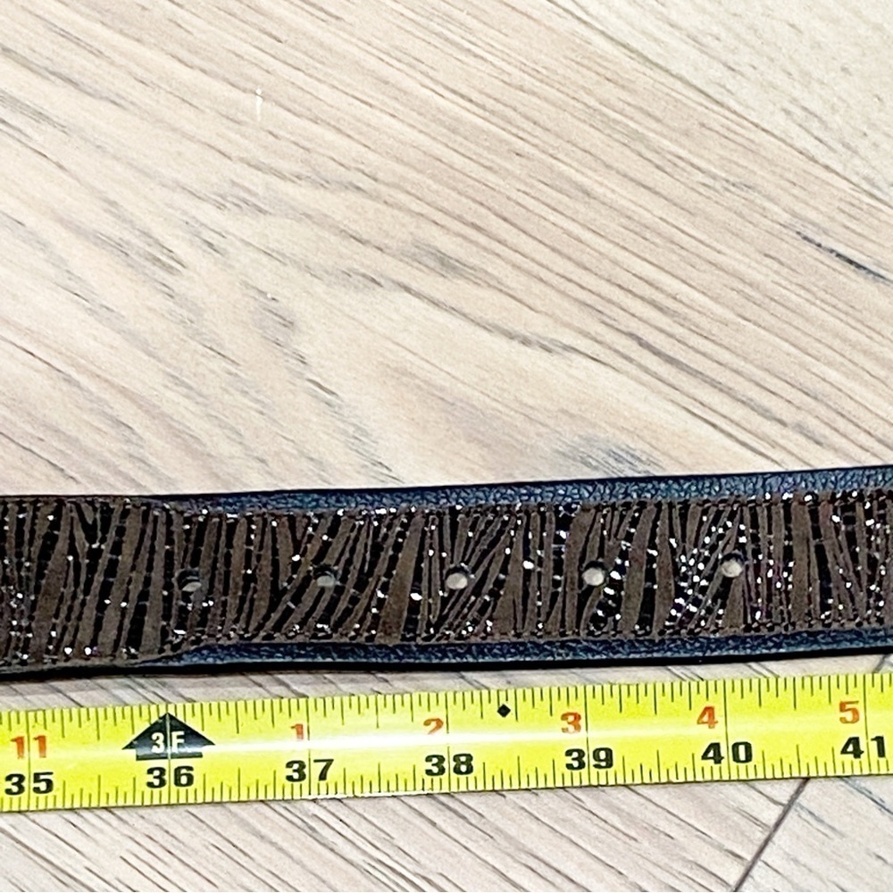 Chico's Women's Belt Medium Black Brown Leather Leopard Print Metal Accents - Picture 13 of 13